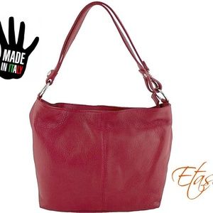 Etasico Leather Handbag Red Shoulder Bag